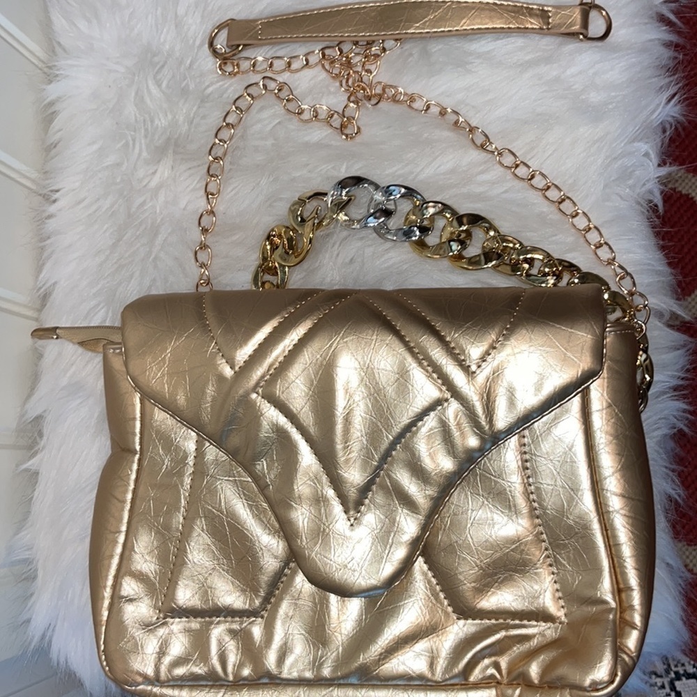 FAUX leather Designer inspired Puffy quilted gold purse